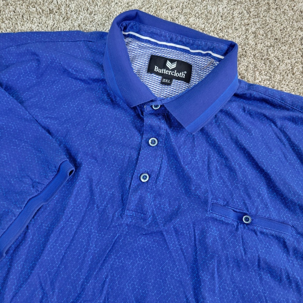 Butter Cloth Mens 2XL Blue All Over Cube Performance Stretch Polo Short Sleeve